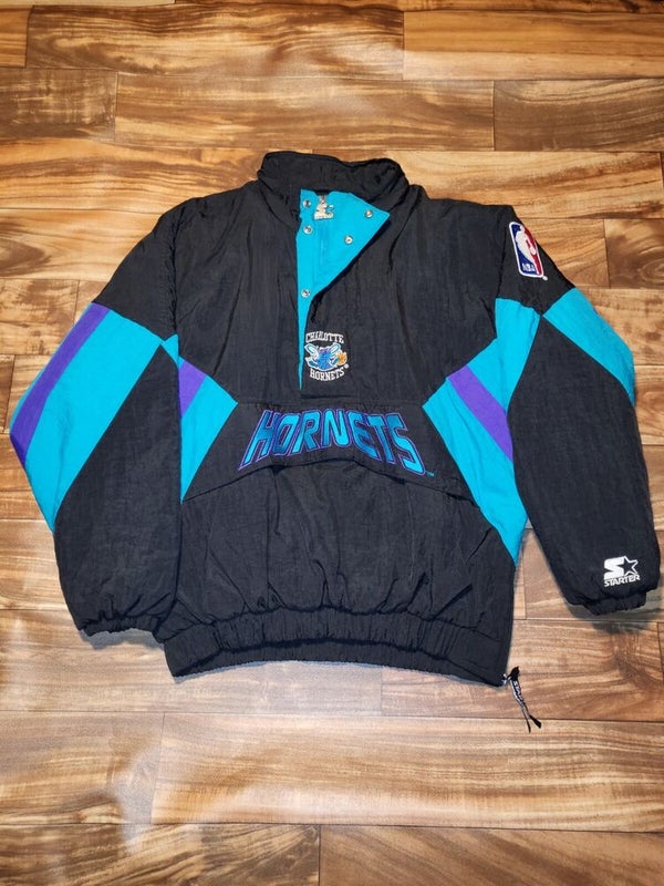 Vintage 1990s Starter Charlotte Hornets Basketball Pullover Hooded Jacket L/XL