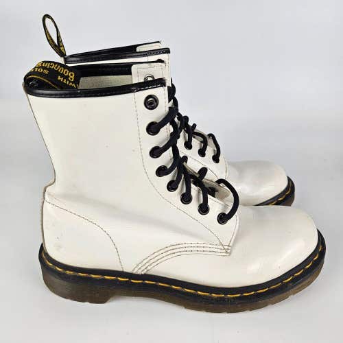 Dr. Martens Women's 1460 Pascal White Patent Leather Lace Up Boots Size 7
