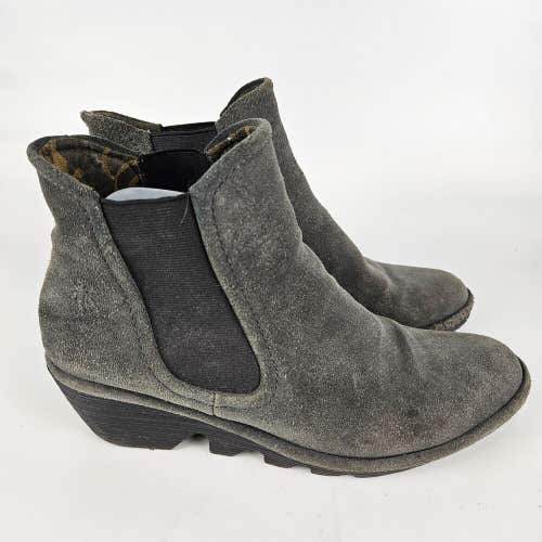 Fly London Phil Women's Gray Suede Leather Chelsea Wedge Ankle Boot Size: 39 / 8