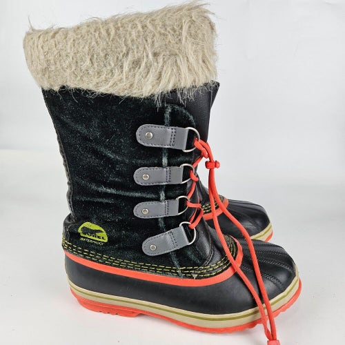 Sorel Winter Boots Youth 6 Black Joan Of Arctic Lace Up Faux Fur Cuff NY1858-011