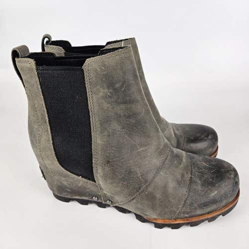 Sorel Lea Gray Leather Wedge Ankle Chelsea NL2704-089 Pull On Size: 6.5