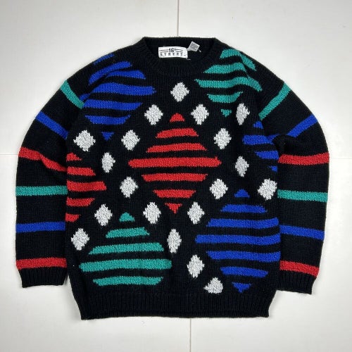 Vintage 90s Winter Pullover Geometric Sweater Crewneck Ugly Multicolor Sz M