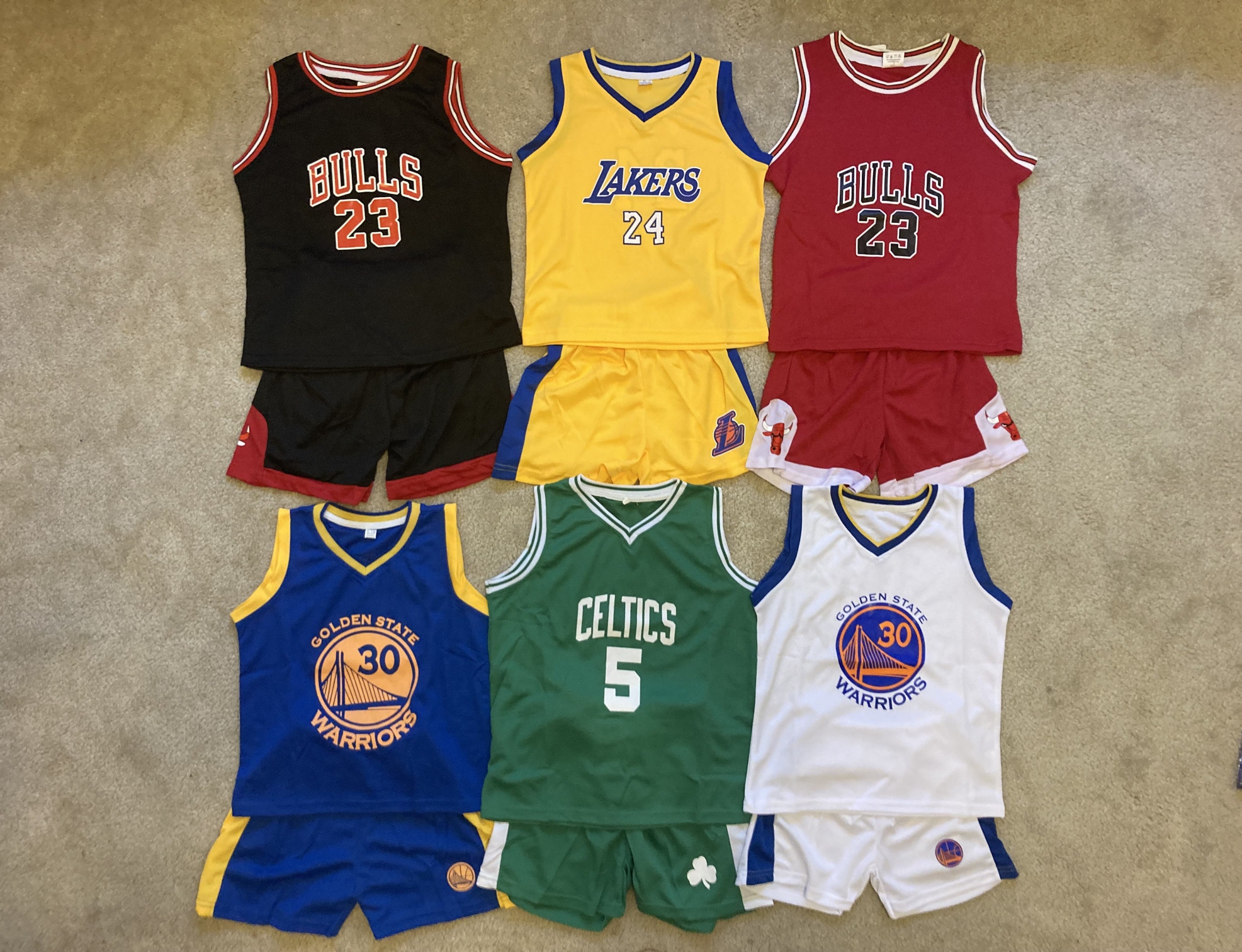 Youth Kids Baby NBA Basketball Jersey Shorts Jordan Kobe & Curry –2T-Boys 10- Bulls Lakers Warriors