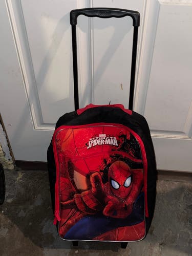 Marvel Ultimate Spider-Man Backpack Luggage With Handle Wheels Travel Kids Used.