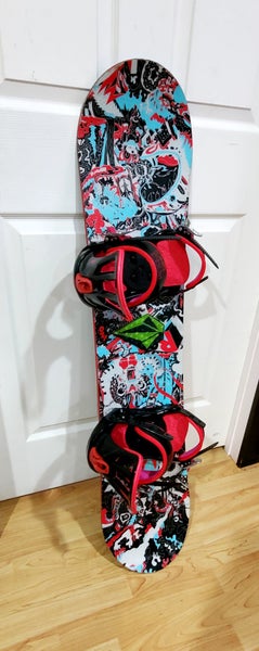 Used Kid's Rossignol Snowboard 120cm Freestyle With Bindings medium True Twin Flat board.
