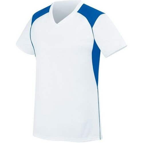 High Five Girls Lightning 312183 Size Lg White Royal Blue Volleyball Jersey New