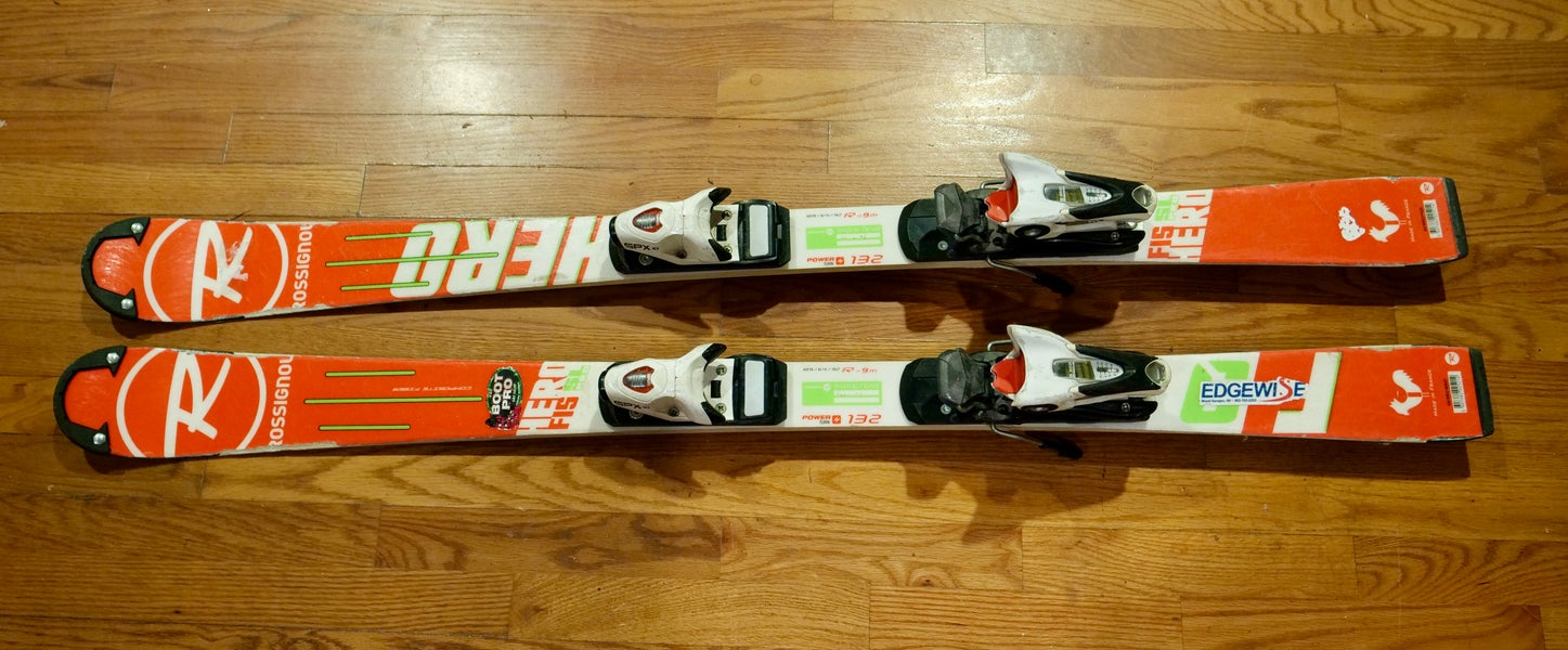 Used Kid's Rossignol 132 cm Hero FIS SL Pro Racing Skis With Look SPX10 Bindings