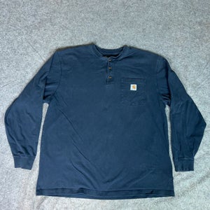Carhartt Mens Shirt Extra Large Navy Henley Long Sleeve Tee Button Casual Top