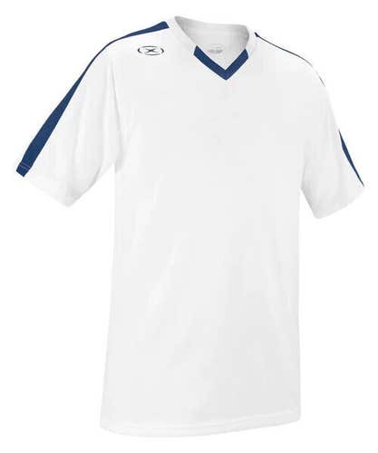 Xara Youth Unisex Britannia 1037 Size Medium White Navy Blue Soccer Jersey NWT