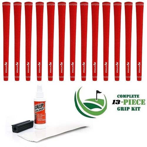 Karma - 13 piece Red Golf Grip Kit (with tape, solvent, vise clamp) - STANDARD
