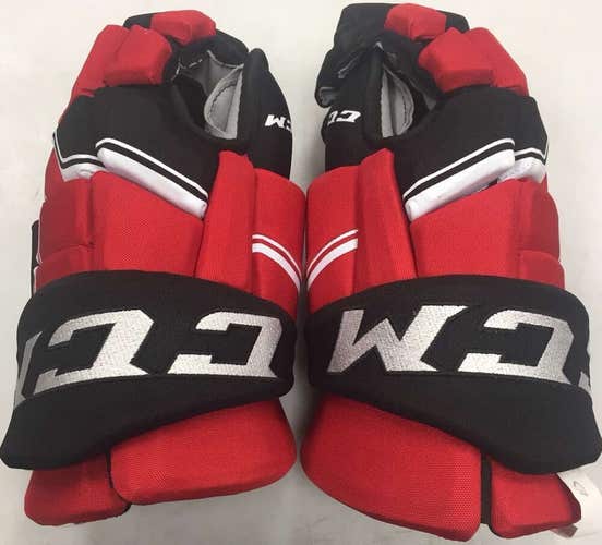 Pro stock CCM Quicklite hockey gloves 15" New Jersey Devils SR HGQL NHL Red