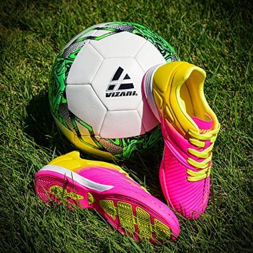 Vizari Kids Liga in Indoor Soccer Shoes | Pink/Yellow Size Y-12  | VZSE90062Y-12