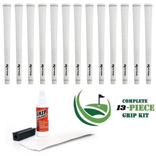 Karma - 13 piece WHITE Golf Grip Kit (with tape, solvent, vise clamp) - MIDSIZE