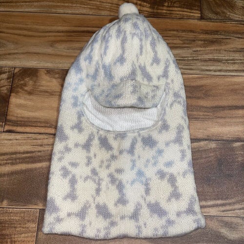 Vintage 100% Wool Cabela's Hunting Face Mask Hat White Winter Camo MADE IN USA