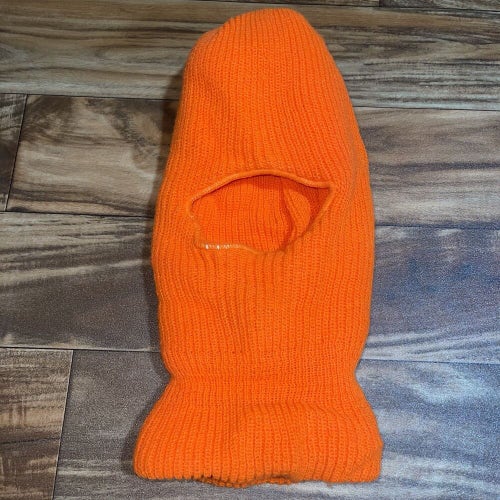 Vtg Fleece Face Mask Blaze Orange Knit Winter Balaclava Winter Hunting Ski Mask