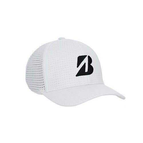 Bridgestone Tour B DAY Fitted Golf Hat - Classic White Golf Hat - BLACK Logo