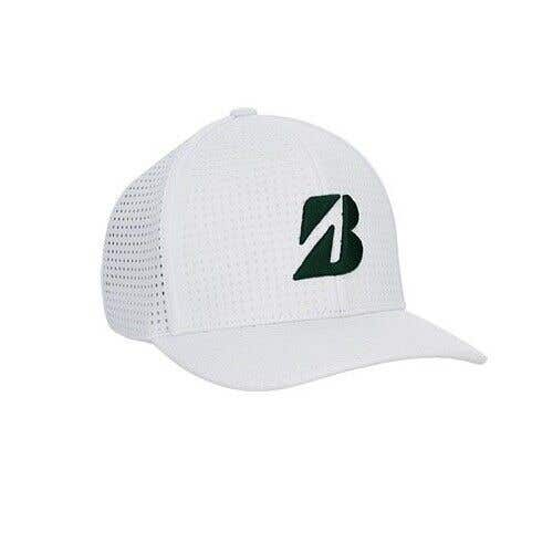 Bridgestone Tour B DAY Fitted Golf Hat - Classic White Golf Hat - GREEN Logo