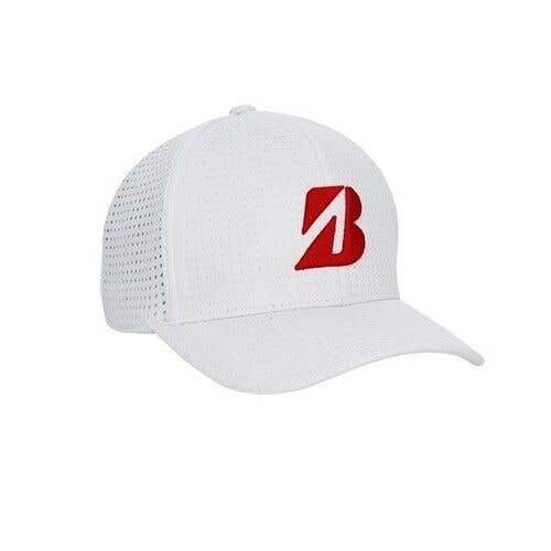 Bridgestone Tour B DAY Fitted Golf Hat - Classic White Golf Hat - RED Logo
