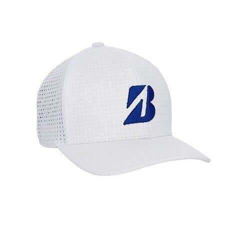 Bridgestone Tour B DAY Fitted Golf Hat - Classic White Golf Hat - BLUE Logo