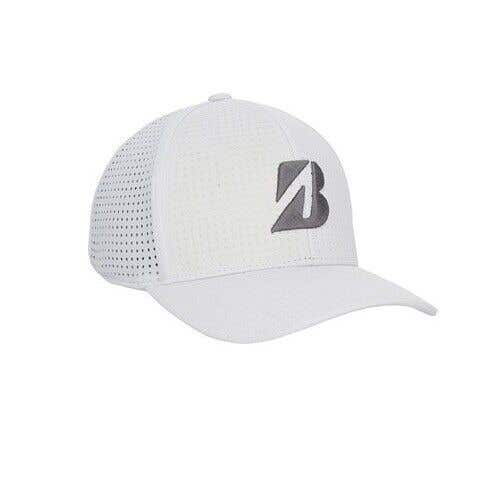 Bridgestone Tour B DAY Fitted Golf Hat - Classic White Golf Hat - GRAY Logo