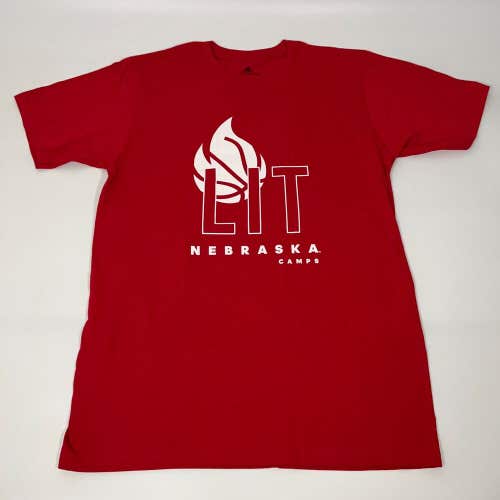 Nebraska Cornhuskers Mens Shirt Medium Red Adidas Short Sleeve Tee Basketball