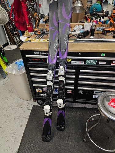 Used Women's Nordica 144 cm All Mountain Elexa Skis With Bindings Max Din 10