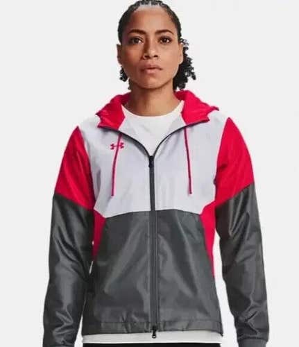 Under Armour Womens Legacy Team Size Small Red Gray Graphite Windbreaker NWT
