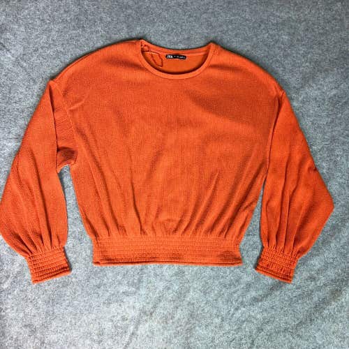 Zara Womens Sweater Small Orange Long Sleeve Ribbed Casual Elastic Waist Top