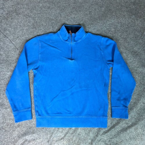 Lands End Men Sweater Medium Blue Pullover Quarter Zip Long Sleeve Casual Cotton