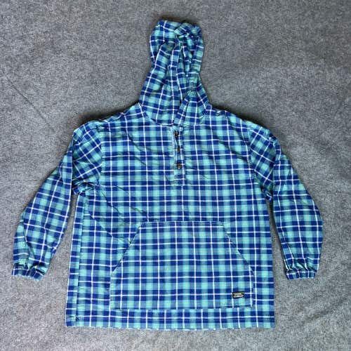 Vintage LL Bean Kids Shirt Large Blue Henley Hooded Outdoor Pocket Logo Outdoor