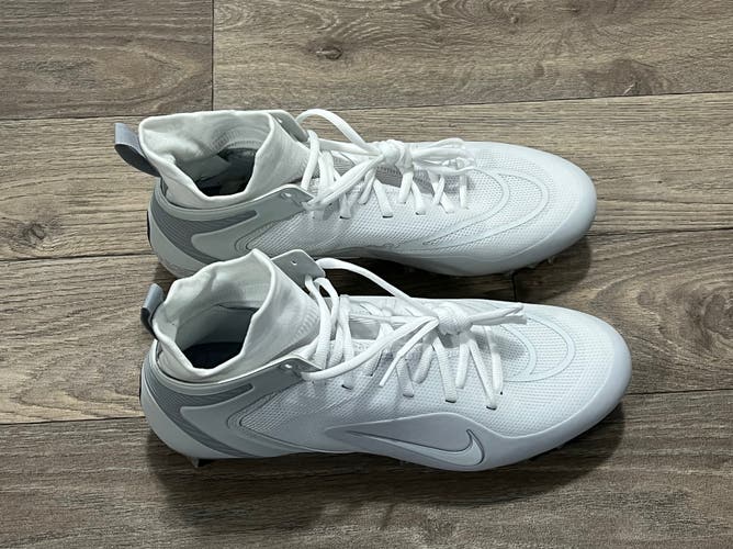 Nike Alpha Huarache 8 Elite LAX Lacrosse White Grey Cleats Mens Size 10.5