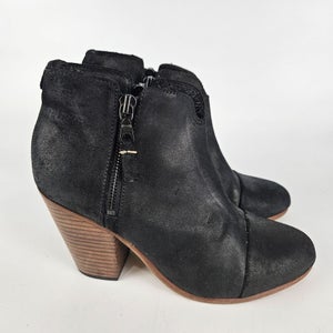Rag & Bone MARGOT Boot Double Zip Ankle Booties Black Waxed Suede Women's 8.5