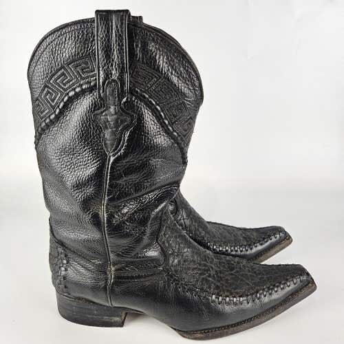 White Diamond Cowboy Vaquero Boots Black Leather Pointed Toe Mens US 9 Mex 28