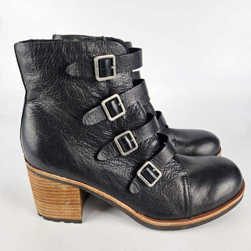 Kork Ease Womens Size 8.5 Dee Black Full Grain Leather Heeled Ankle Boots Buckle