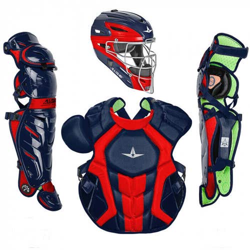 All Star System 7 Axis Adult 16+ Catchers Gear Set NOCSAE Certified - Navy Red