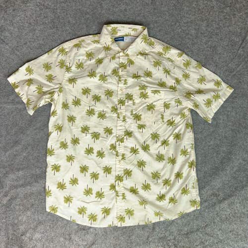 Old Navy Mens Shirt Large Cream Button Up Short Sleeve Hawaiian All Over Print
