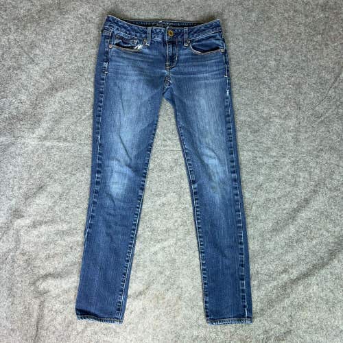 American Eagle Womens Jeans 2 Blue Skinny Denim Pants Stretch Low Rise Dark Wash