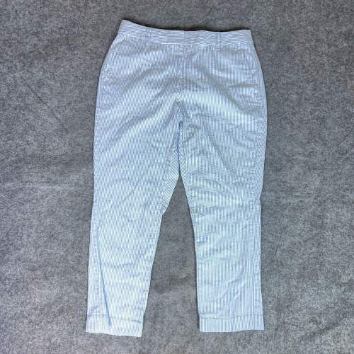 Lands End Womens Pants 6 Blue Striped Straight Seersucker Mid Rise Cropped Mid