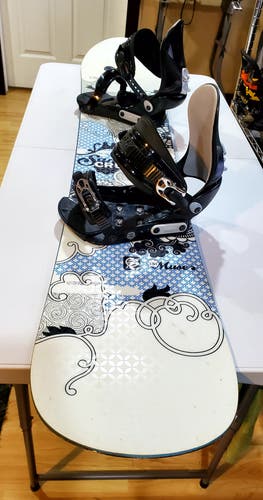 Used Women's Muse Snowboard 151cm Freeride With Bindings size Large True Twin.