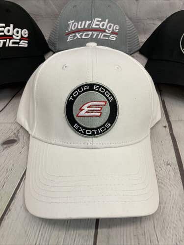 Tour Edge Exotics White Golf Hat - Round Tour Edge Exotics Logo - WHITE HAT