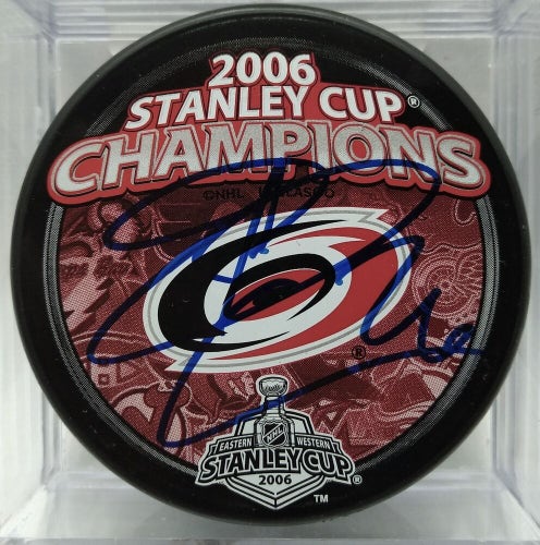 Erik Cole Autographed 2006 Stanley Cup Champions Carolina Hurricanes NHL Puck