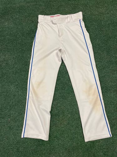 Rawlings Baseball Pants YL White Royal Blue Piping