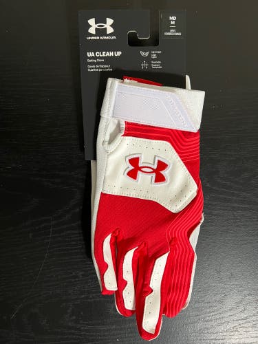 Under Armour UA Clean Up Batting Glove Red White Adult Size Medium