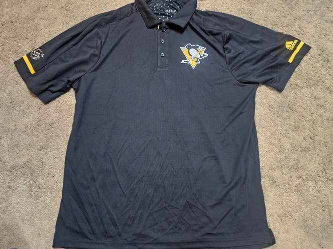 PITTSBURGH PENGUINS Adidas Pro Large Locker Room Issued Dry Fit NEW Polo Shirt