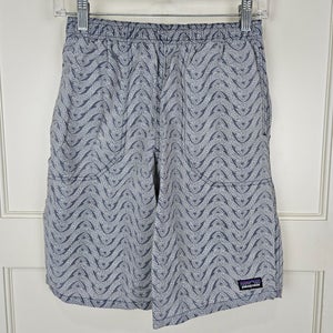Patagonia Boys Board Shorts Size XL Gray Print Swim Trunks Mesh Liner Surf Beach