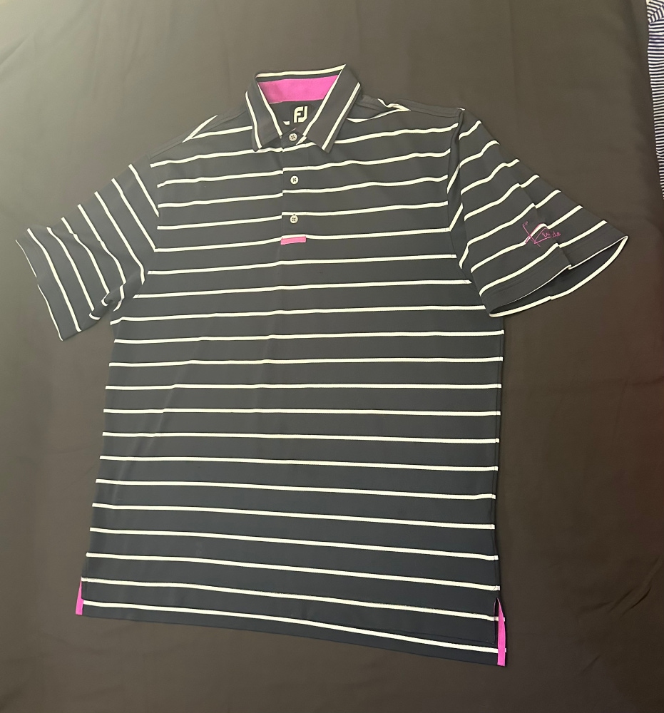 Footjoy Black/white/fuchsia Striped Short Sleeve Polo Shirt