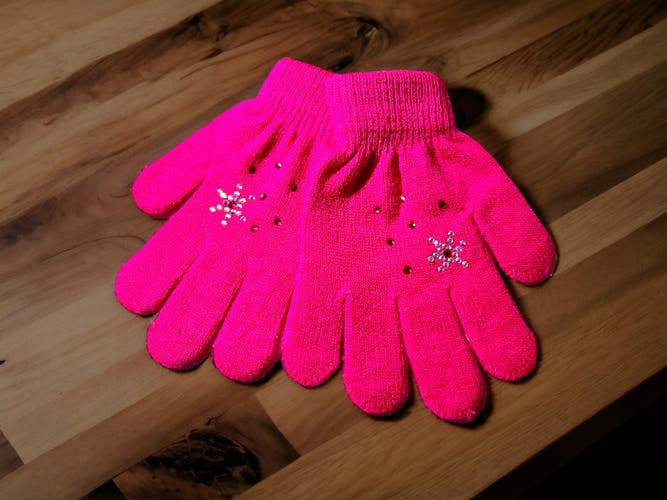 Ice Skating Rhinestone Youth Gloves - Pink