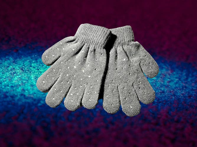 Ice Skating Rhinestone Youth Gloves - Grey