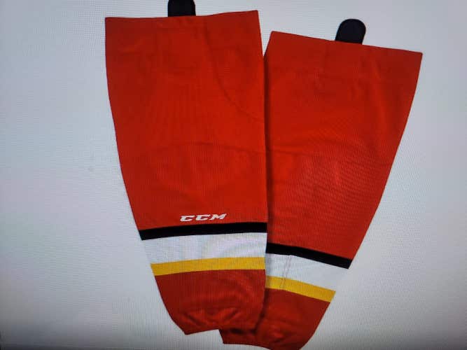 White/ Red 24" CCM SX8000 Calgary Flames Style AWAY Socks (1 pair of each)