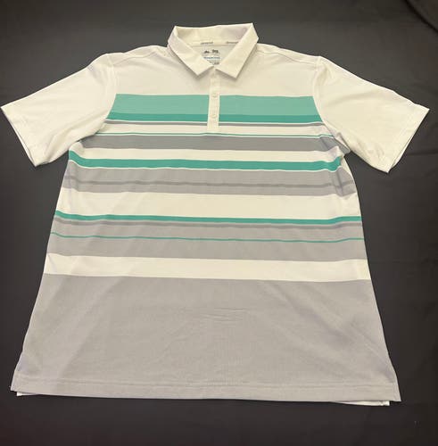Adidas Mens White/green/gray Polo Shirt- Large